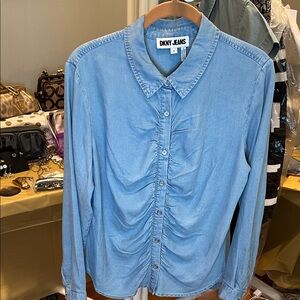 DKNY Jeans Blue Ruched Blouse